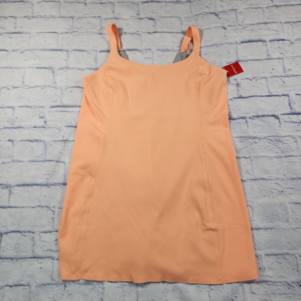 Spanx WOMENS 2X Straight Fit Rib Dress Peach Built In Shorts Adjustable Straps